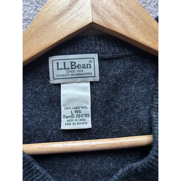 L.L. Bean Mens V Neck Lambswool Sweater Large Dark Gray Classic Fit Casual - Picture 4 of 6